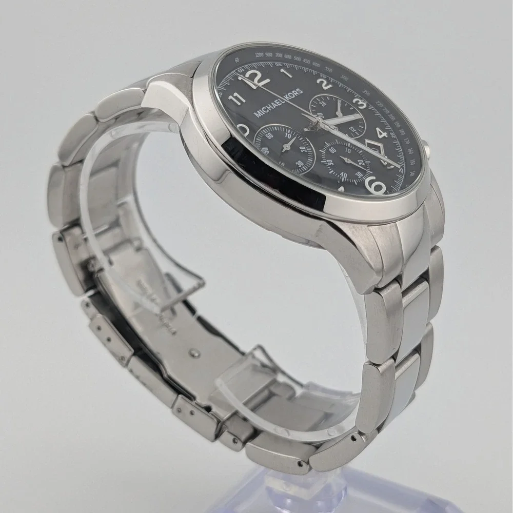 Michael Kors MK8113 Chronograph Watch Black Dial Stainless Steel 45mm 10ATM Date